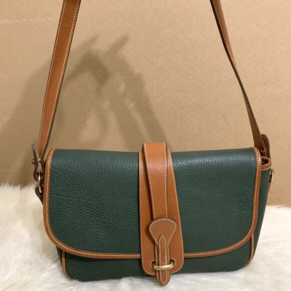 DOONEY & BOURKE Vintage All Weather Leather Green EQUESTRIAN Flap XBody R54 - Picture 8 of 16